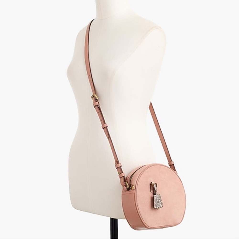 J Crew Signet circle crossbody bag suede blush pink